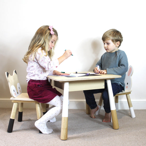 Child Wooden Table & Chair Set - Fox & Bunny (4877471383632)