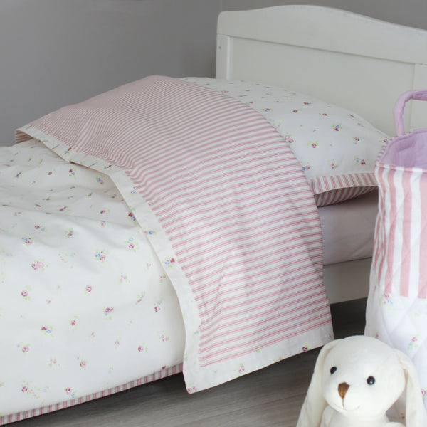 Reversible Floral & Ticking Stripe Duvet Cover & Pillowcase Set - Cot Bed & Single (6548316094544)