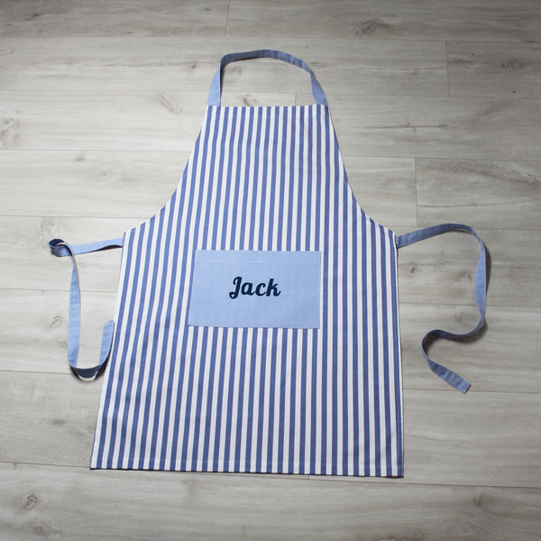 Personalised Blue Stripe Adult Apron (4878748155984)