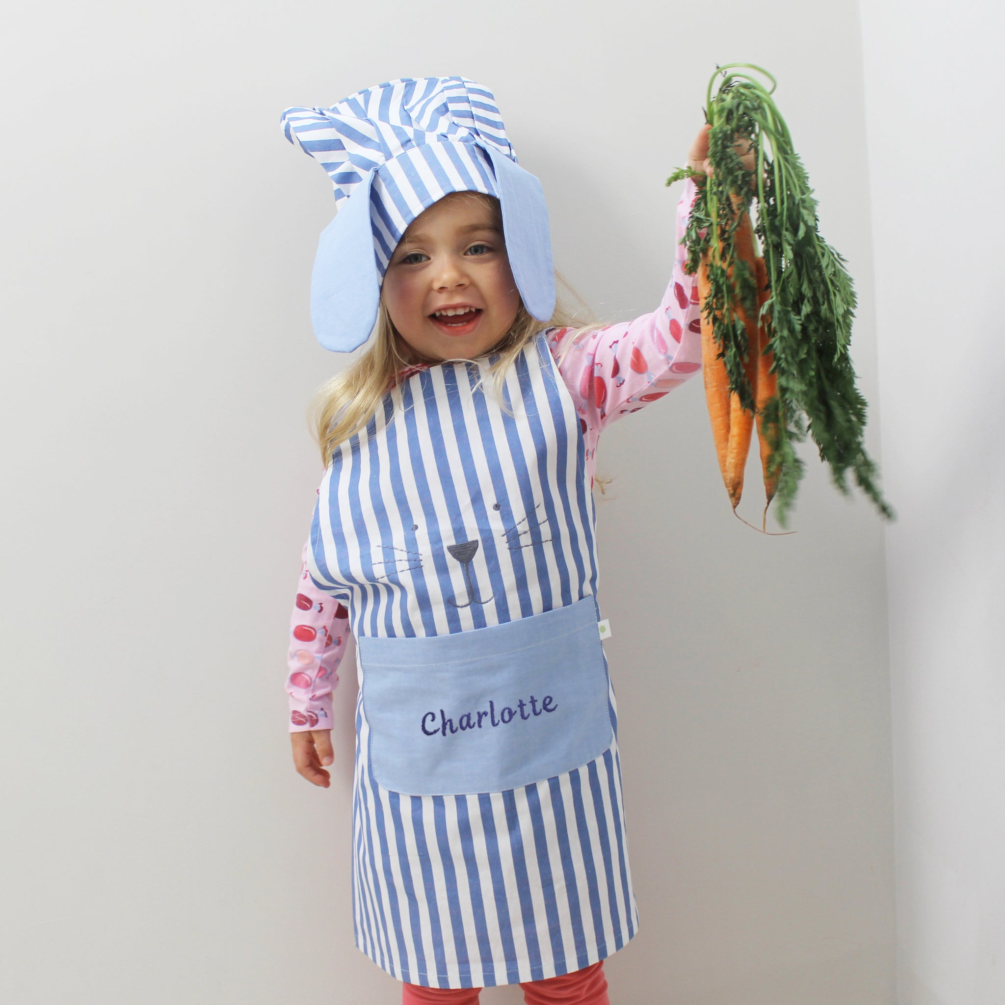 Personalised Child Bunny Apron & Hat Set - Blue