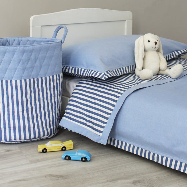 Reversible Blue Stripe & Chambray Duvet Cover & Pillowcase Set - Cot Bed & Single (6548319207504)