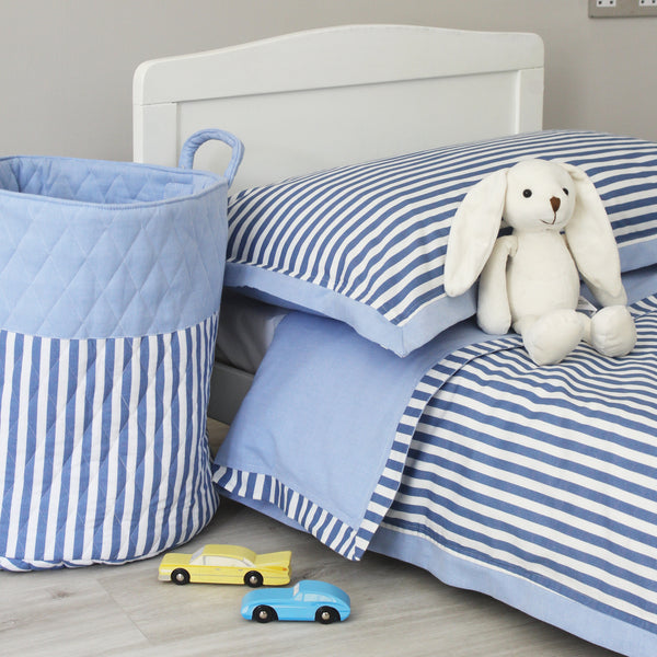Reversible Blue Stripe & Chambray Duvet Cover & Pillowcase Set - Cot Bed & Single (6548319207504)