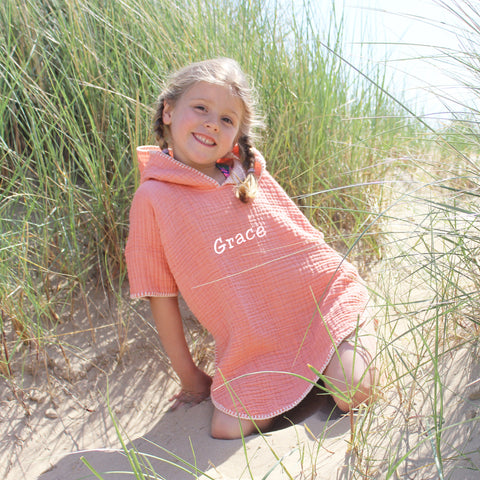 Personalised Child Hooded Cacoon Beach Poncho - Coral (4877612875856)