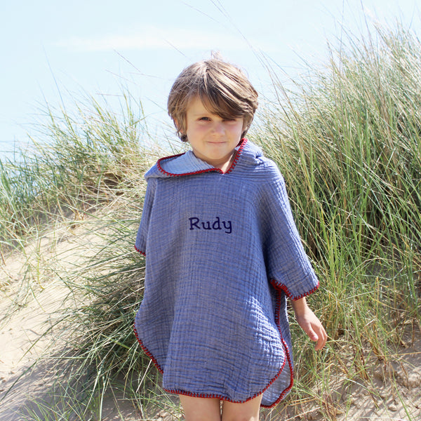 Personalised Child Hooded Cacoon Beach Poncho - Denim Blue (4877612712016)