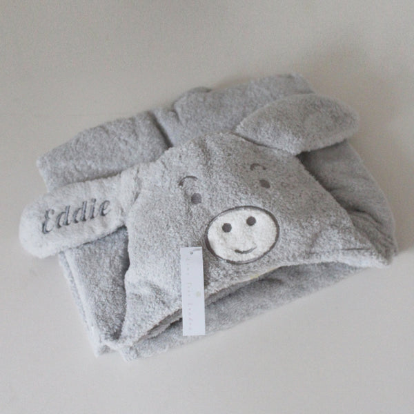 Personalised Grey Donkey Hooded Baby Bath Towel (6568696381520)