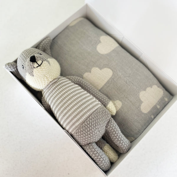 Personalised New Baby Gift Box - Grey Blanket