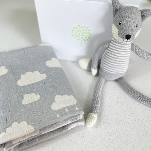 Personalised New Baby Gift Box - Grey Blanket