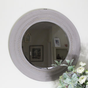 Grey Beaded Round Mirror