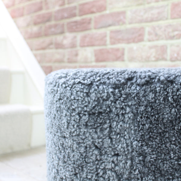 Grey Curly Sheepskin Round Pouffe (6568434696272)