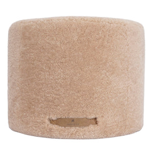 Sand Curly Sheepskin Round Pouffe