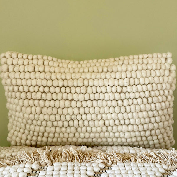Wool Pom Pom Lumbar Cushion