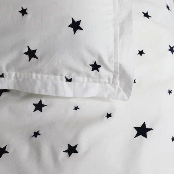 Navy Embroidered Star Duvet Cover & Pillowcase Set - Cot Bed (4877628473424)