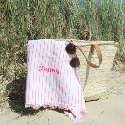 Personalised Mono Stripe Hammam Towel - Pink (6548231684176)