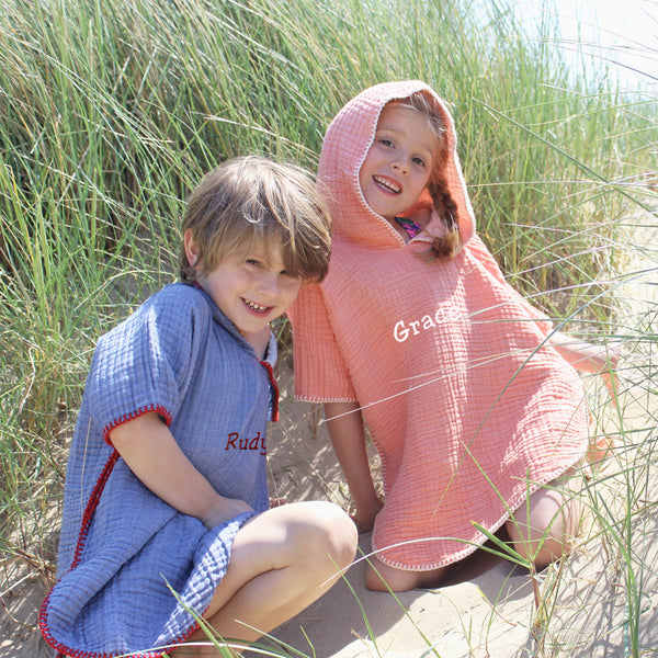 Personalised Child Hooded Cacoon Beach Poncho - Denim Blue (4877612712016)