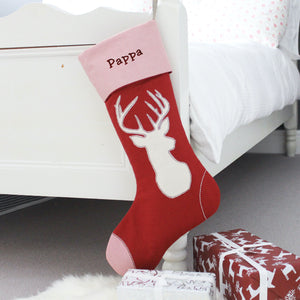 Personalised Family Stag Character Christmas Stocking - Red Stag (6559686459472)