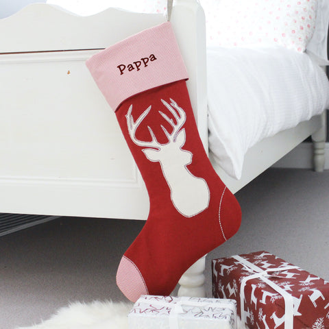 Personalised Family Stag Character Christmas Stocking - Red Stag (6559686459472)
