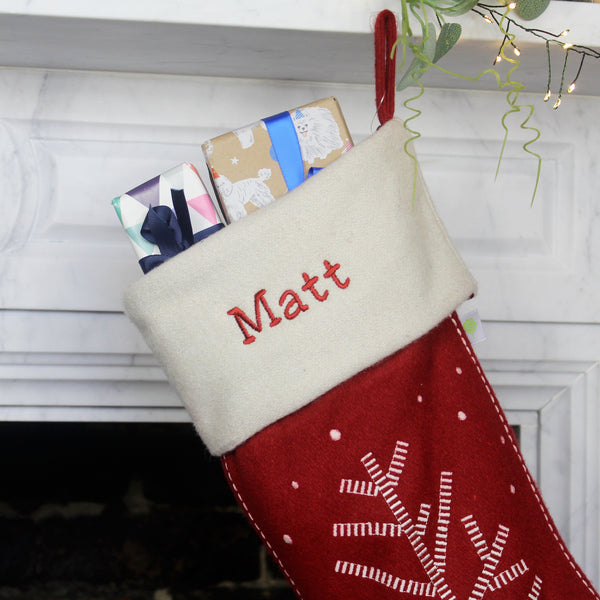 Personalised Red Nordic Christmas Tree Stocking (6609326407760)