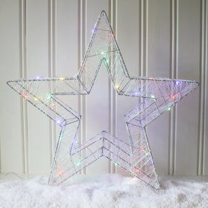 Metal Hollow LED 3D Star Multi coloured Lime Tree London